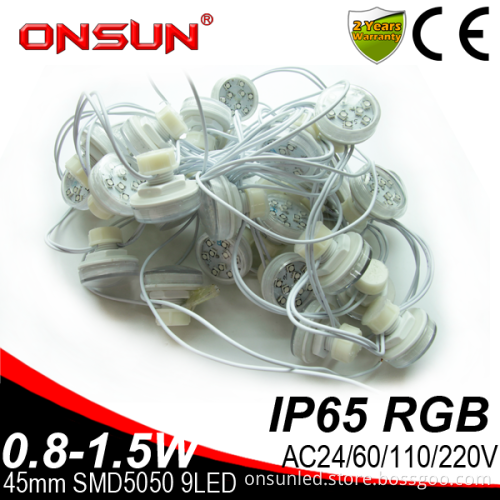 Manufacture 45mm SMD5050 waterproof 9 led lamp e14 bulb china cabochons turbo cover programmable RGB amusement park led light
